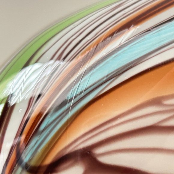 Murano Art Glass Vase Multicolor Bulbous Psychedelic Fluid Feather Striped Decor - Picture 9 of 16